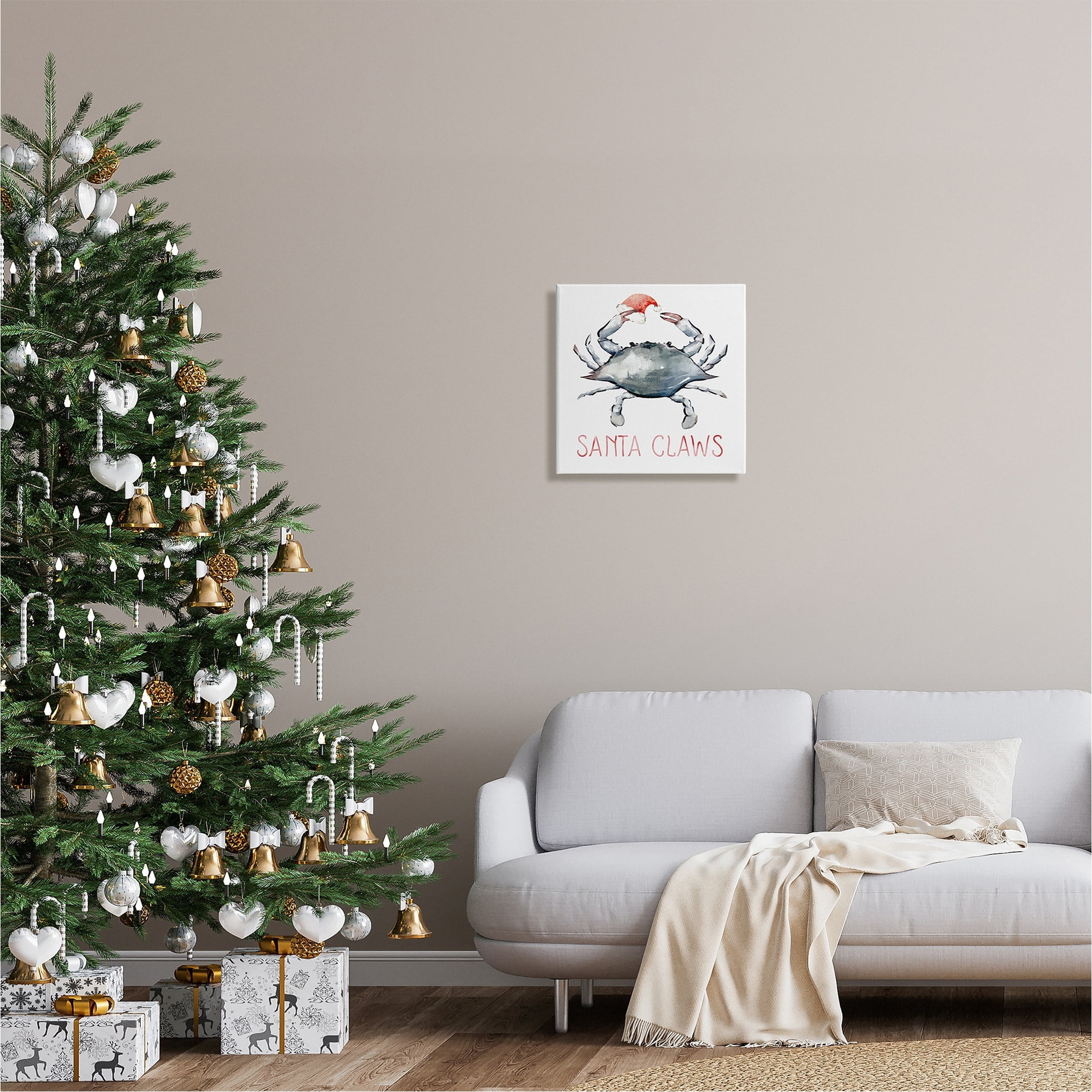 Stupell Industries Santa Claws Holiday Crab Holiday Painting Gallery Wrapped Canvas Print Wall Art