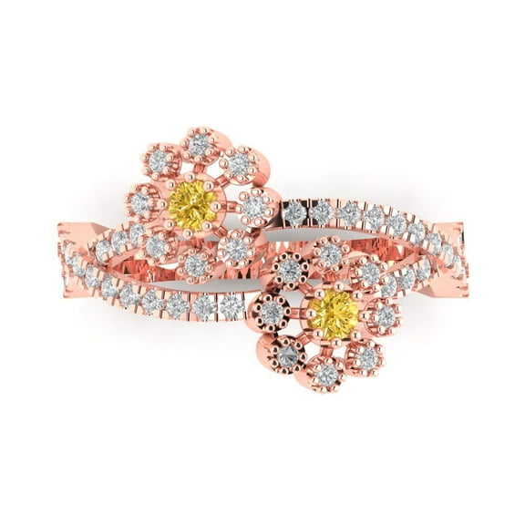 Halo Engagement Ring for Women - 0.48ct Simulated Yellow Diamond in 14K Rose Gold Promise Ring