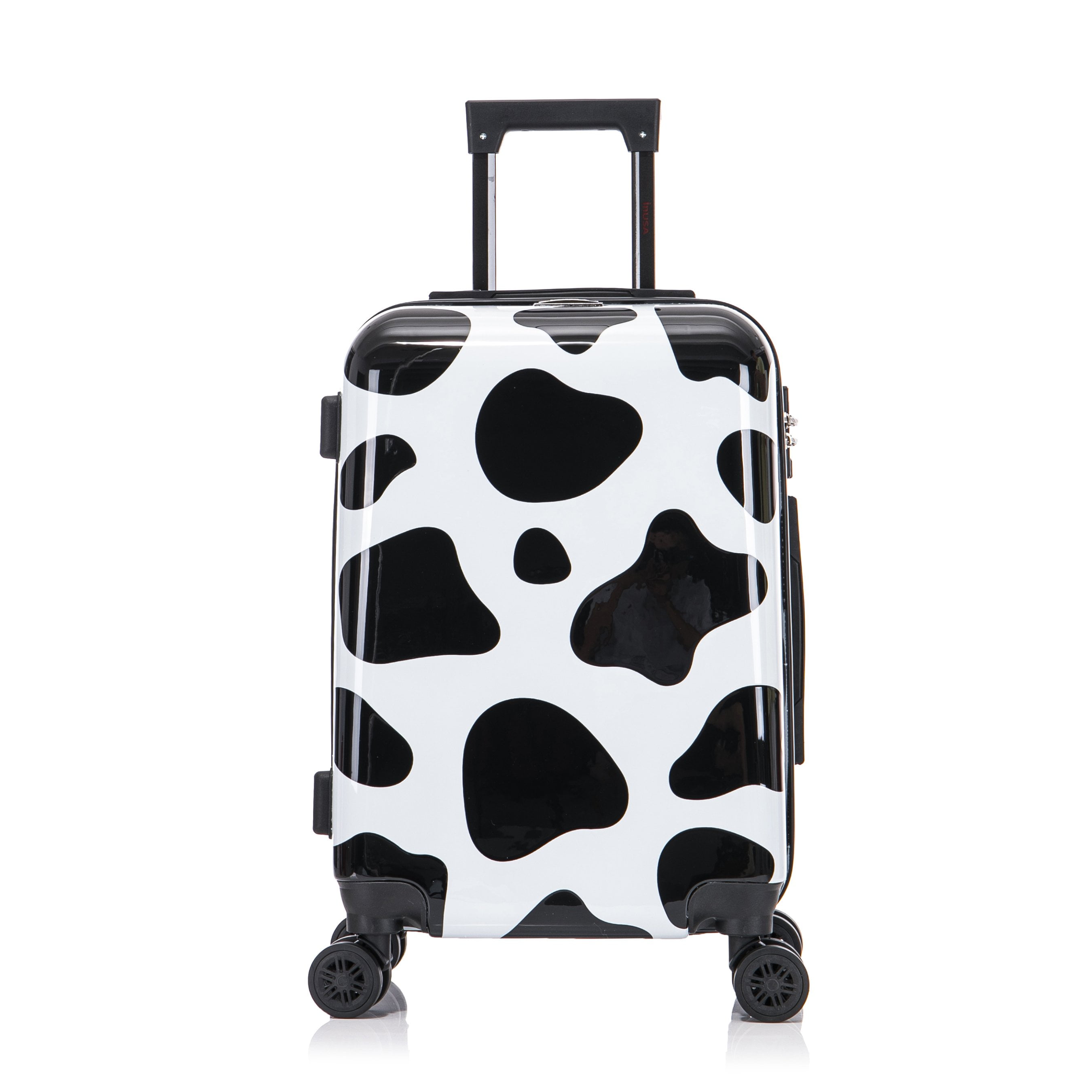 InUSA Print 20" Hardside Checked Luggage with Spinner Wheels, Handle and Trolley, Cow