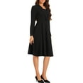 thumbnail image 4 of INSPIRE CHIC Women’s Elegant Office Dresses Square Neck Long Sleeve Pleated A-line Dress S Black, 4 of 6