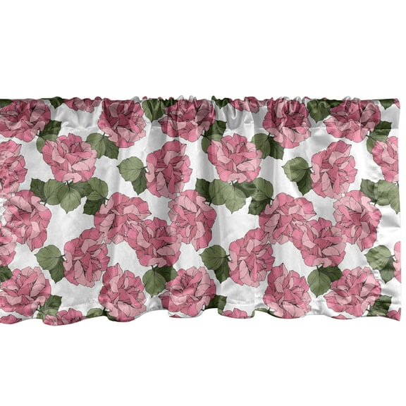 Ambesonne Pink Floral Window Valance, Wild Spring Peonies, 54" X 18", Pale Pink Olive Green