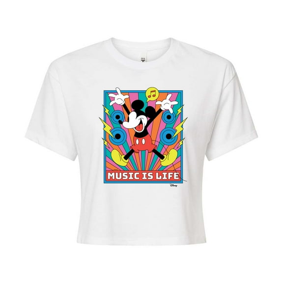 Disney - Mickey Music Is Life - Juniors Cropped Cotton Blend T-Shirt