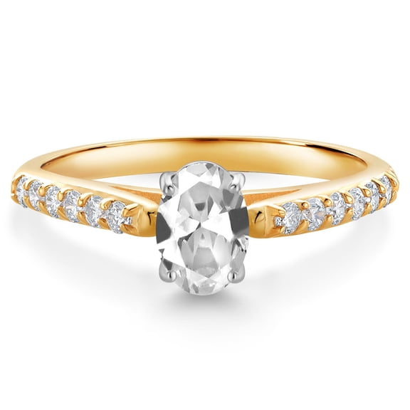 Gem Stone King 10K Two Tone Gold White Created Sapphire and White Lab Grown Diamond Engagement Ring for Women (1.18 Cttw, Gemstone September Birthstone, Oval 7X5MM, Size 9)