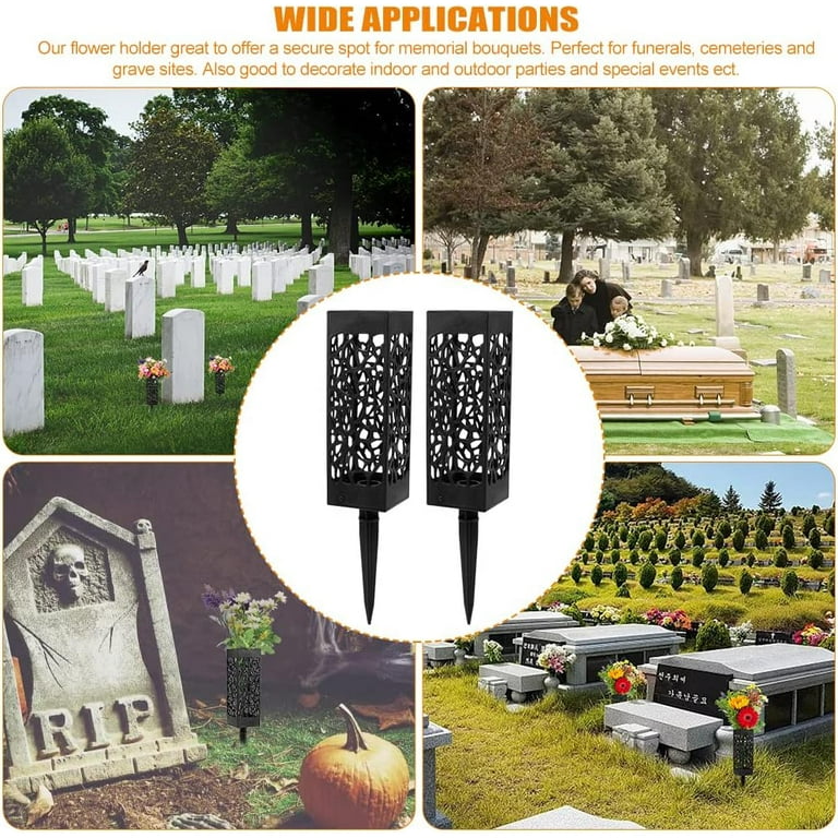 2-Pack Cemetery Vases With Spikes - Plastic Flower Holders For Graves With Drainage Holes