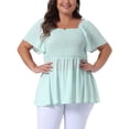 thumbnail image 1 of Blusas de verano de talla grande para mujer GRACE & GRANDEUR, con cuello cuadrado, mangas cortas, dobladillo con volantes, casual y suelta, 4X, verde claro, 1 of 1