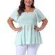 thumbnail image 1 of Blusas de verano de talla grande para mujer GRACE & GRANDEUR, con cuello cuadrado, mangas cortas, dobladillo con volantes, casual y suelta, 4X, verde claro, 1 of 1