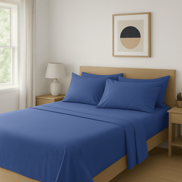 Comfy Bamboo World Series 90gsm 4pc Microfiber Bedsheets Sheet Set, Full Size Bed, Navy