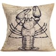 thumbnail image 3 of Set of 4 Vintage Map Marine Pillow Covers Ocean Animals Caribbean Starfish Octopus Lobster Seahorse Throw Pillow Case Square Cotton Linen 18x18 Home Decor Cushion Cover (Mediterranean Style), 3 of 6