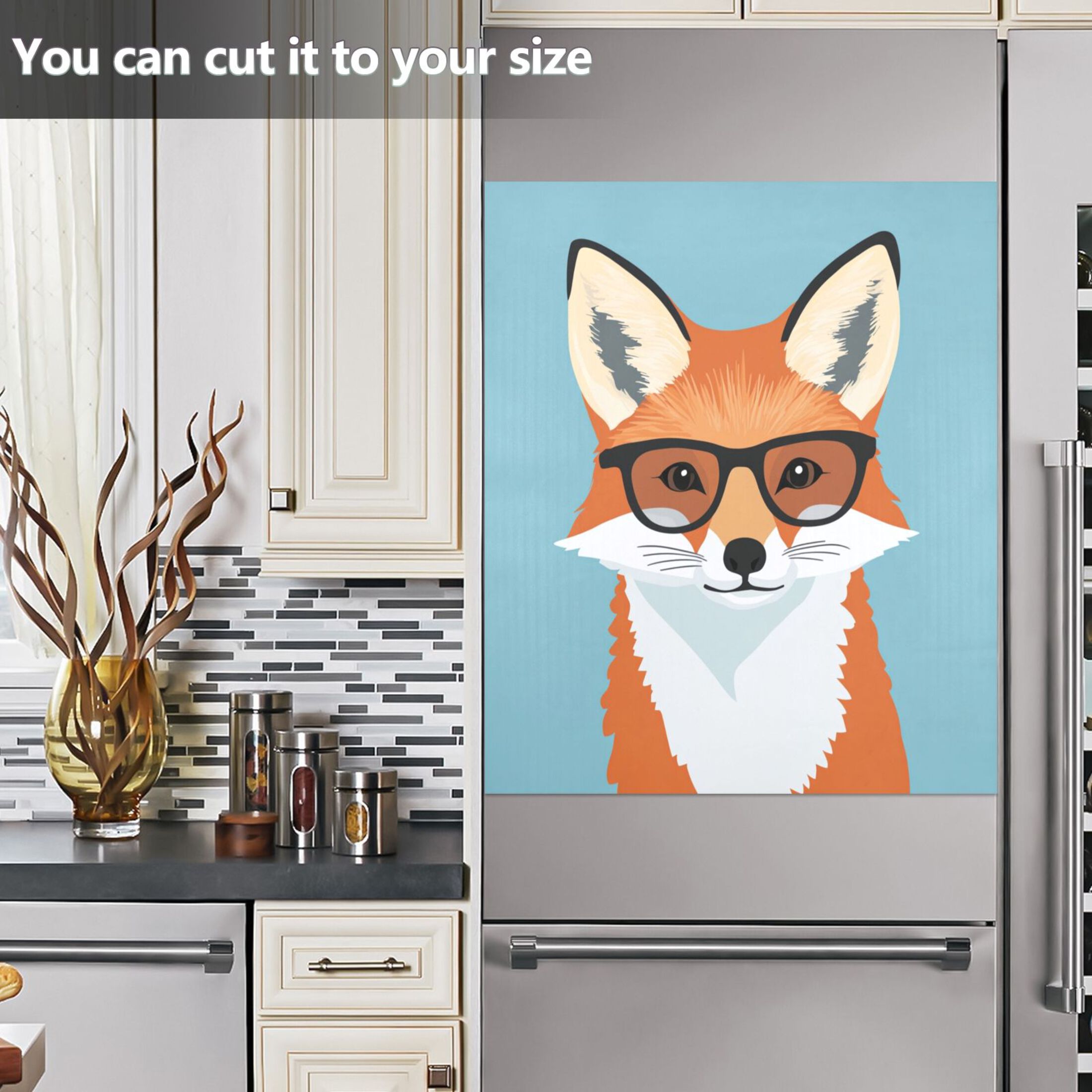 Dishwasher Magnetic Sticker 23x26 Inch Refrigerator Magnetic Sticker Washing Machine Magnetic Sticker Kitchen Panel Magnetic Sticker Home Decor Cute Fox with Glasses