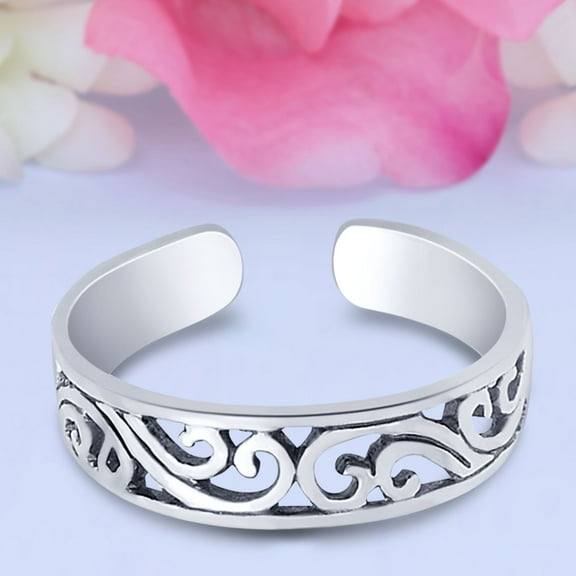 4mm Filigree Design Toe Band Ring 925 Sterling Silver Thin Adjustable Stylish Rings For Women