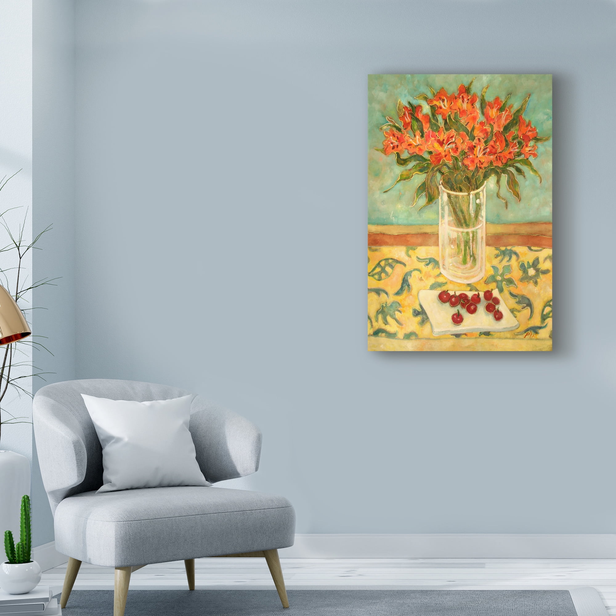 Trademark Fine Art 'Orange Flowers In Glass' Canvas Art by Lorraine Platt