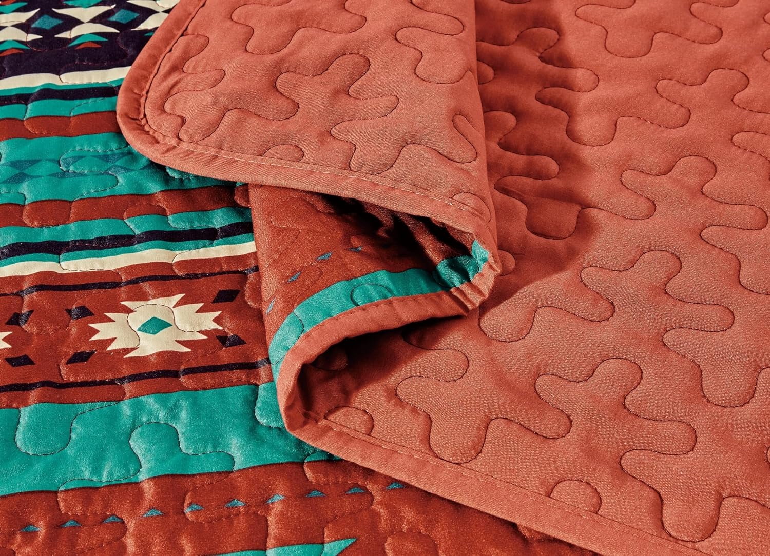 Chezmoi Collection Prescott 3-Piece Southwestern Multi-Color Red Quilt Bedspread Set, King