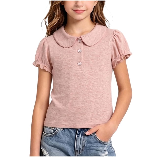 Odeerbi Camisas de Golf de Chicas Algodón Peter Pan Collar Puff Camisas de Tenis de Manga Corta