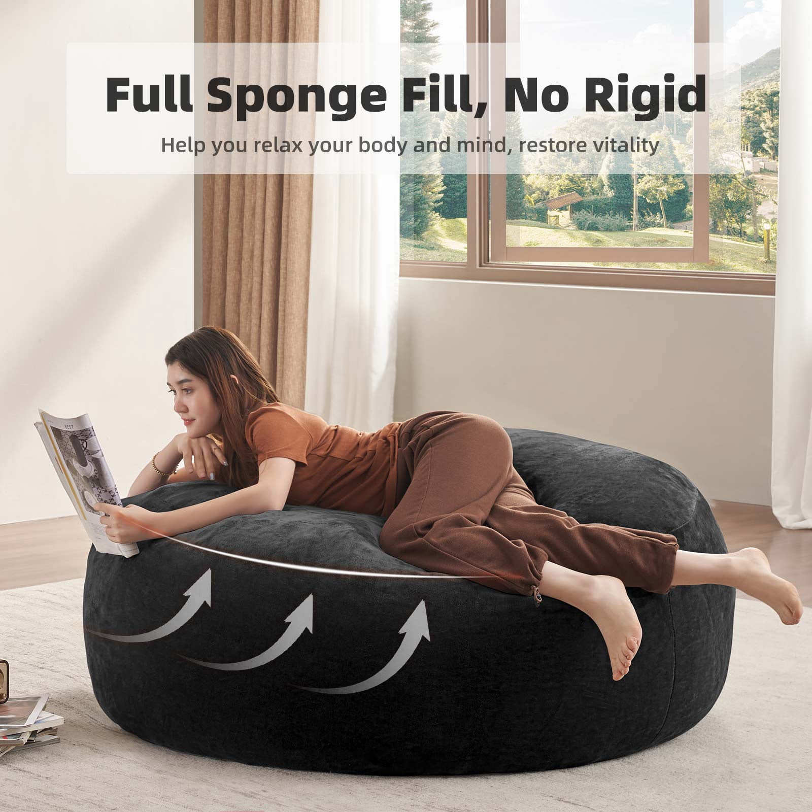 zyoiszvq 4ft Bean Bag Chair for Adults with Filling Memory Foam,Adult Bean Bag Chairs with Removable Flannel Cover,Living Room,Bedroom,Dorm