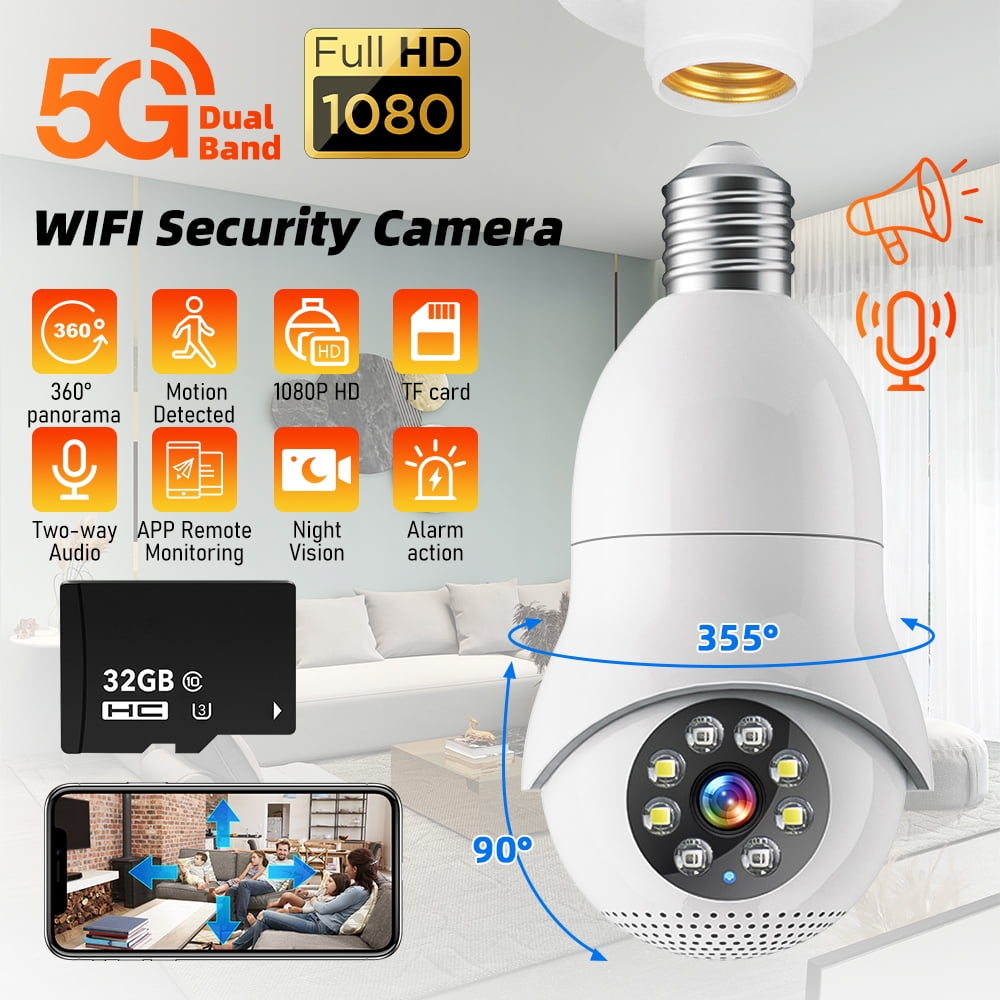 Bulb Security Camera, 360° Security Cameras Wireless Outdoor Indoor