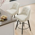 thumbnail image 2 of VINGLI 26" H Swivel Barstools Set of 2, Linen Fabric Upholstered Counter Stool with Back, Kitchen High Chairs Counter Height Bar Stools with Cushion, Solid Wood Legs, Beige, 2 of 7