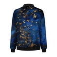 thumbnail image 5 of Womens Zip Up Bomber Jackets Casual Lightweight Fall Outerwear Floral Print Long Sleeve Travel Coat with Pocket (L, Blue 03), 5 of 5