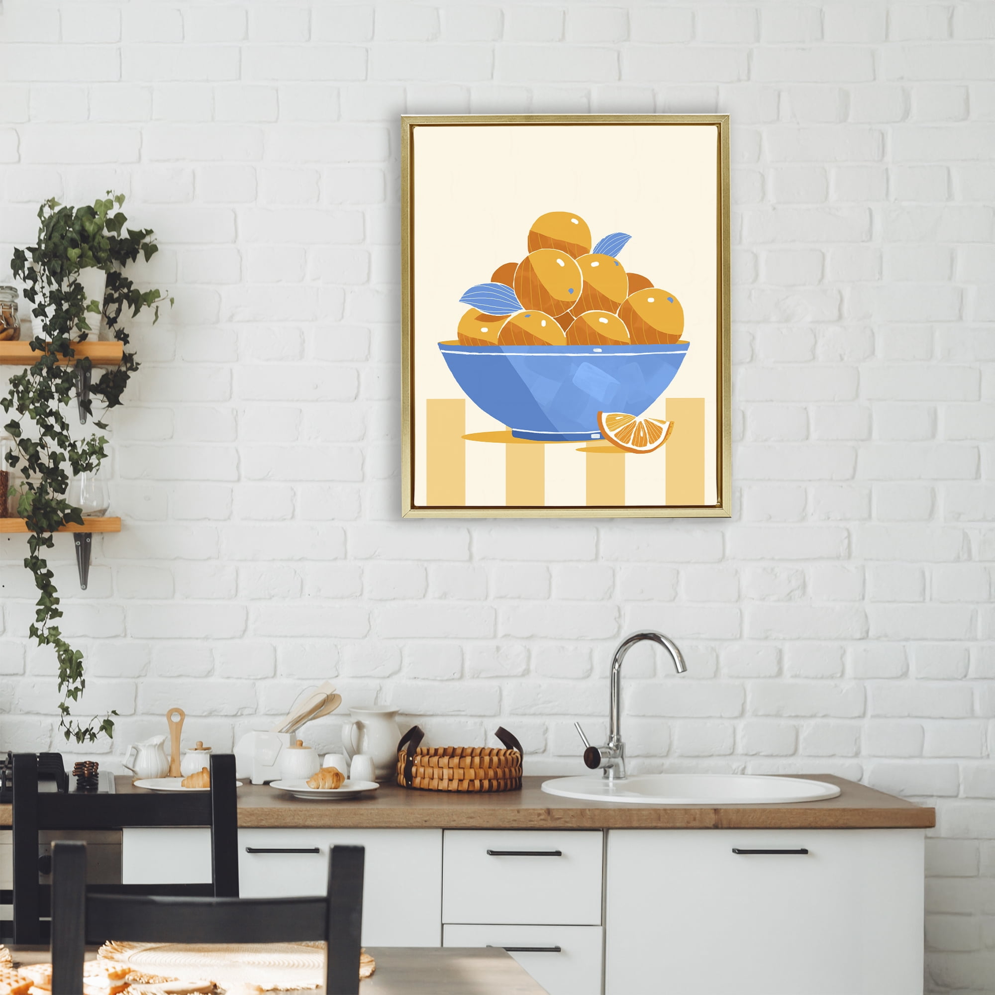 Stupell Industries Orange Citrus Bowl Striped Gold Framed Floater Canvas Wall Art, design by Lucca Sheppard