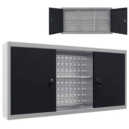 

vidaXL Wall Mounted Tool Cabinet Industrial Style Metal Gray and Black