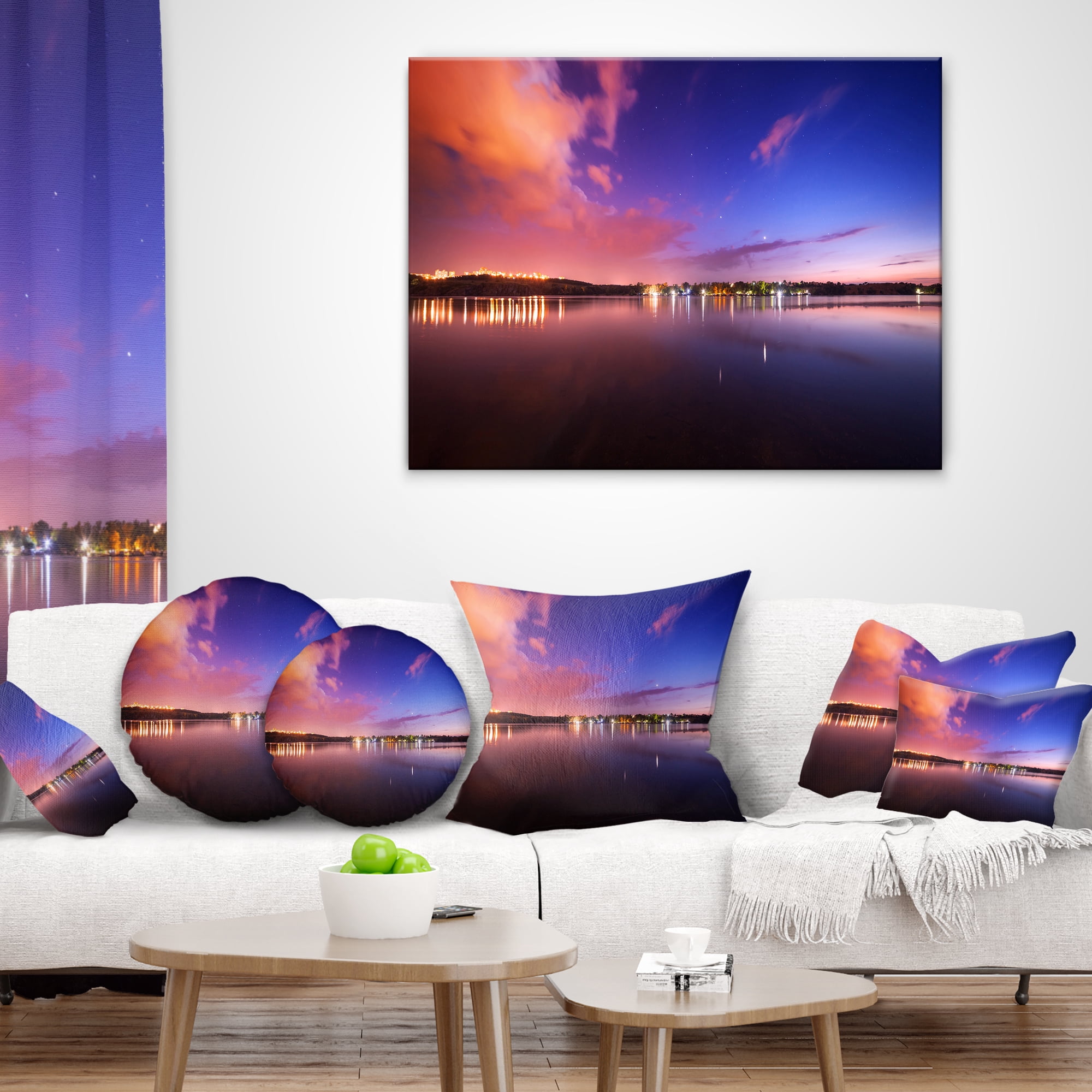 Designart Night Sky Reflection in River - Landscape Photography Throw Pillow - 12x20