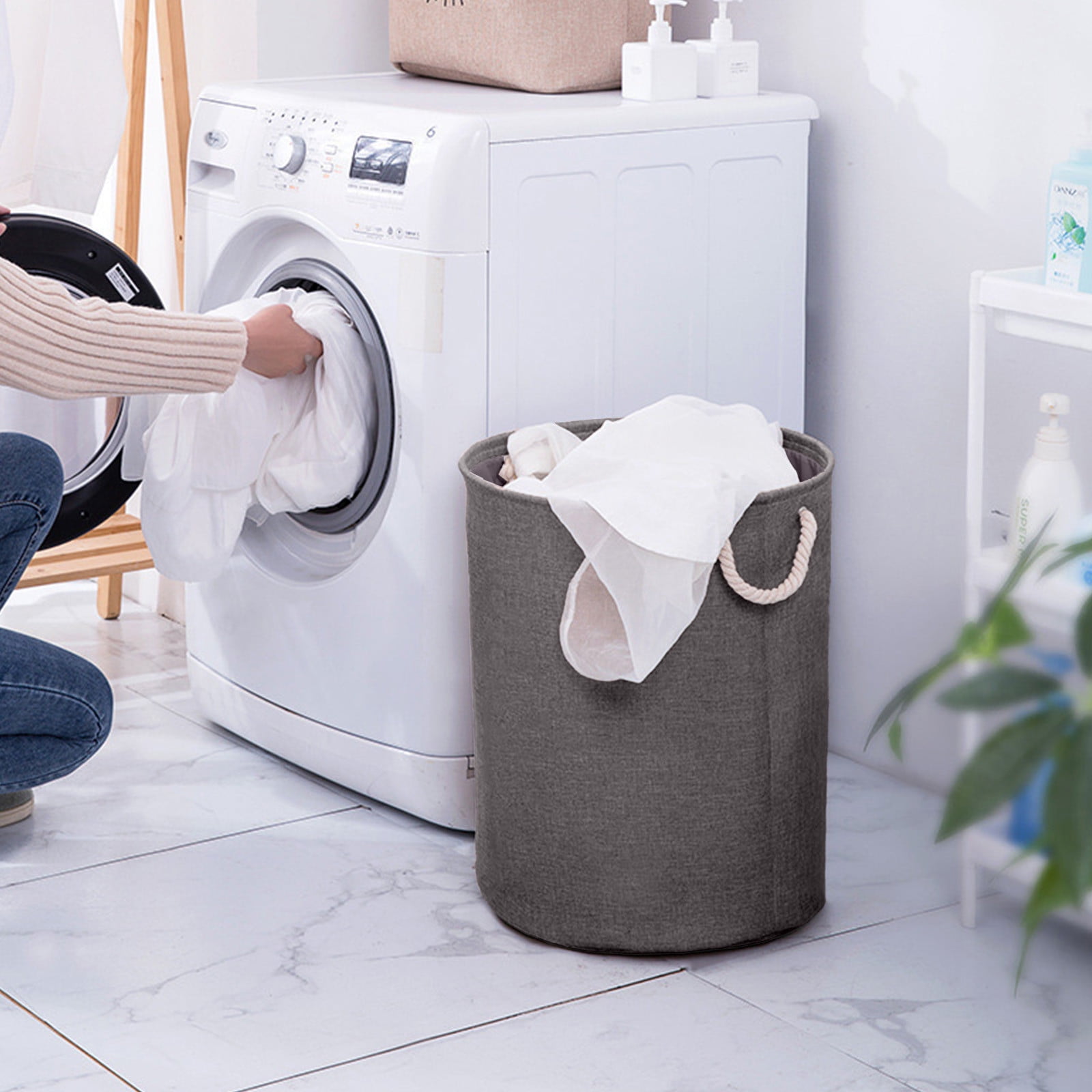 Miogawg Laundry Basket, Waterproof Canvas Large Clothes Basket, Kids Nursery Hamper For Kids Room Toy Storage, Collapsible Round Laundry Hamper With Handles For Blankets, Toys And Clothes