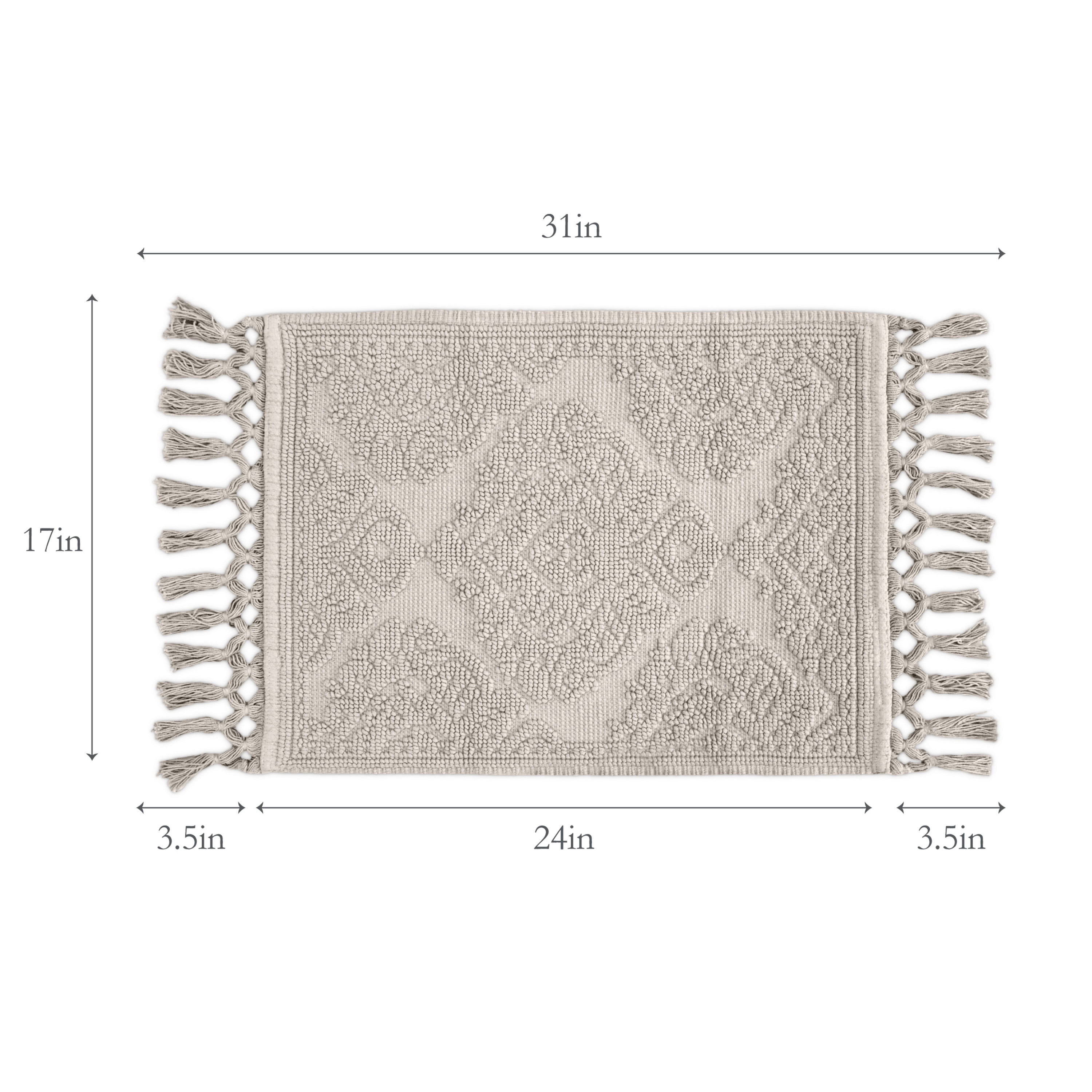 Jean Pierre Ricardo Cotton Fringe 17 x 31 in. Bath Rug, Light Grey