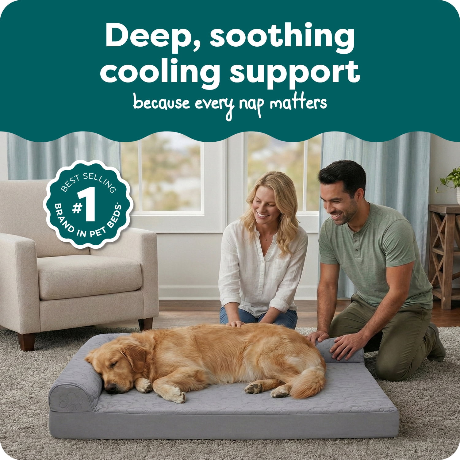 FurHaven Cooling Gel Dog Bed for Large Dogs, L-Shaped Chaise Sofa, Cool Gel-Top Foam with a Solid Orthopedic Foam Base for Joint Support, Removable Washable Cover, Jumbo XL, Pinsonic Quilt, Titanium