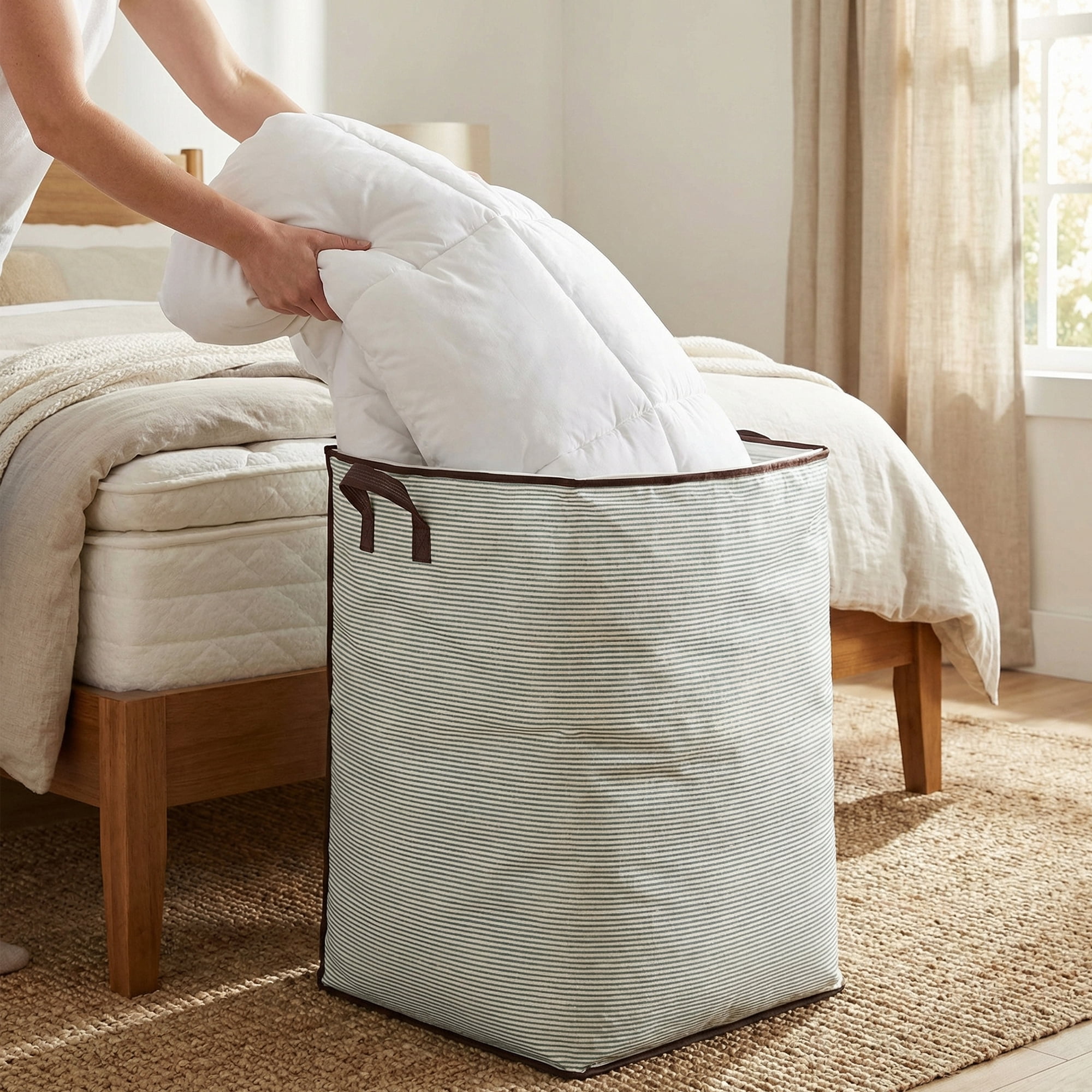 Unique Bargains Clothes Storage Bag for Organizing with Handle Green 19.7" x 19.7" x 27.6"