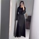 thumbnail image 5 of Vestido largo de seda con cuello redondo para mujer, falda ajustada de satén con manga acampanada y cordones, vestidos elegantes de fiesta de noche, 5 of 5