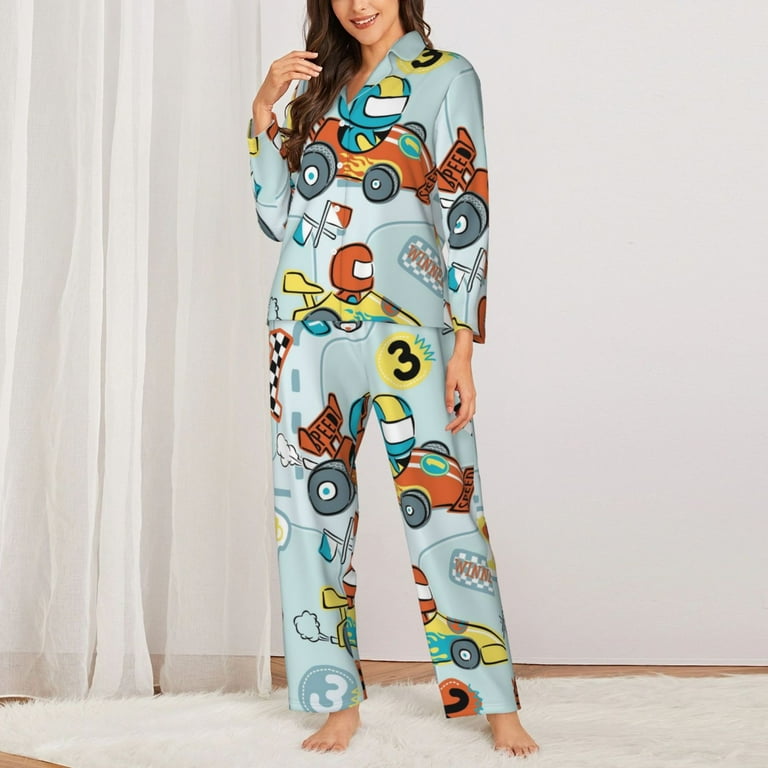Daiia Cartoon Car Racing for Women's Long-Sleeved Pajama Set