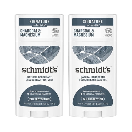 Schmidt's Aluminum-Free Vegan Deodorant Charcoal & Magnesium with 24 Hour Odor Protection, 2 Count for Women and Men, Natural Ingredients, Cruelty-Free, 2.65 oz