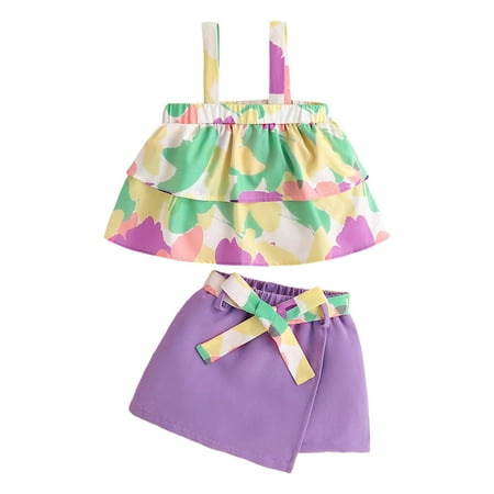 

TJAZFJPA Newborn Photography Outfits Girl Green Toddler Girls Sleeveless Prints Ruffles T Shirt Tops Skirts Vest Outfits After Birth Going Home Outfit Baby Girl Baseball Outfit