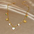 thumbnail image 3 of SKQIT Creative Multi-Element Pendant Necklace with Pink Strawberry, Heart, Sunflower, and Imitation Pearl Charms, 3 of 6