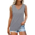 thumbnail image 2 of Bovemsi Tank Tops for Women Summer Trendy V Neck Tops Shiny Trim Loose Fit Casual Sleeveless Shirts Fashion 2025, Gray Women's Summer Tank Tops, M, 2 of 9