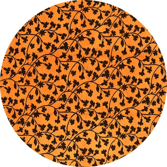 Ahgly Company Machine Washable Indoor Round Oriental Yellow Industrial Area Rugs, 4' Round