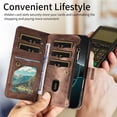 thumbnail image 3 of For iPhone 16 Plus Wallet Case, 9 Card Slots RFID Blocking Crossbody Leather Cover, Zipper Pocket, Detachable Wrist & Shoulder Strap, Magnetic Shockproof Protective Phone Case for Women,Brown, 3 of 11