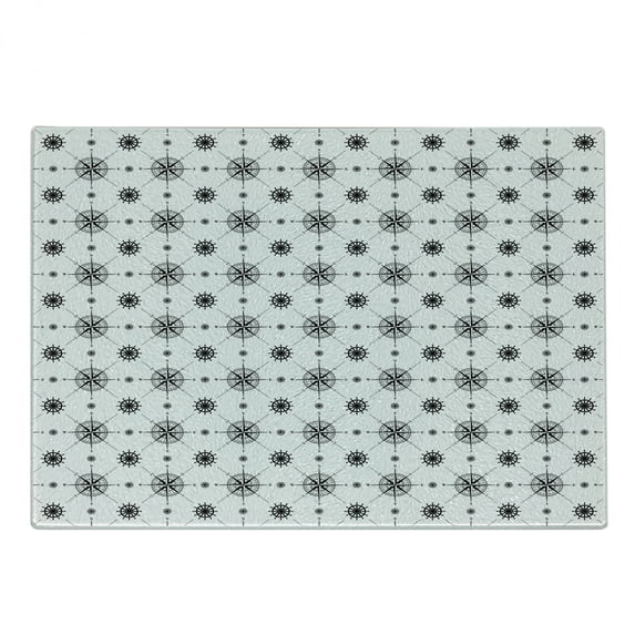 Compass Cutting Board, Classical Windrose and Helms Monochrome Pattern Marine Navigation Sailing Theme, Decorative Tempered Glass Cutting and Serving Board, Small Size, Black White, by Ambesonne