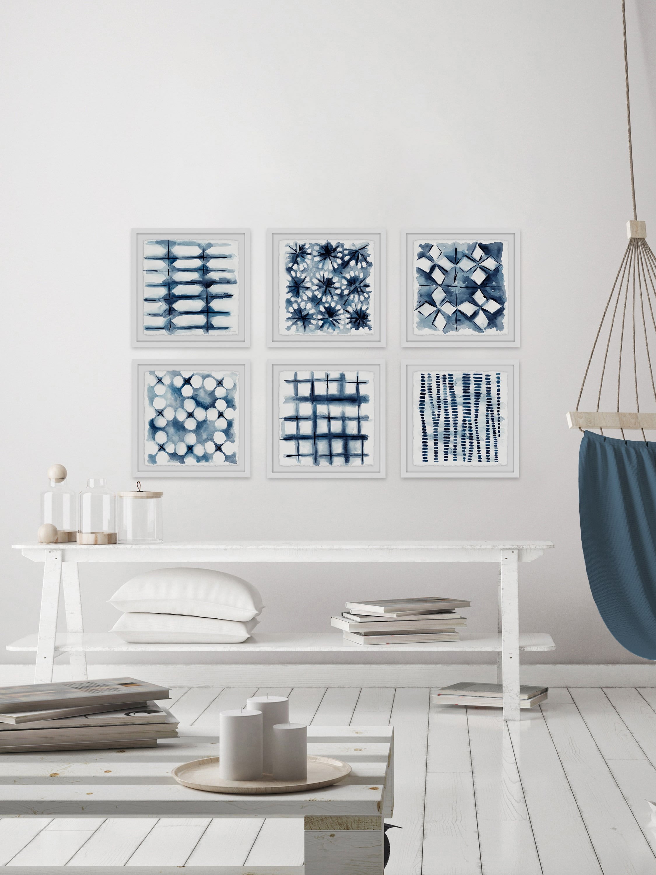 Indigo Study Hexaptych