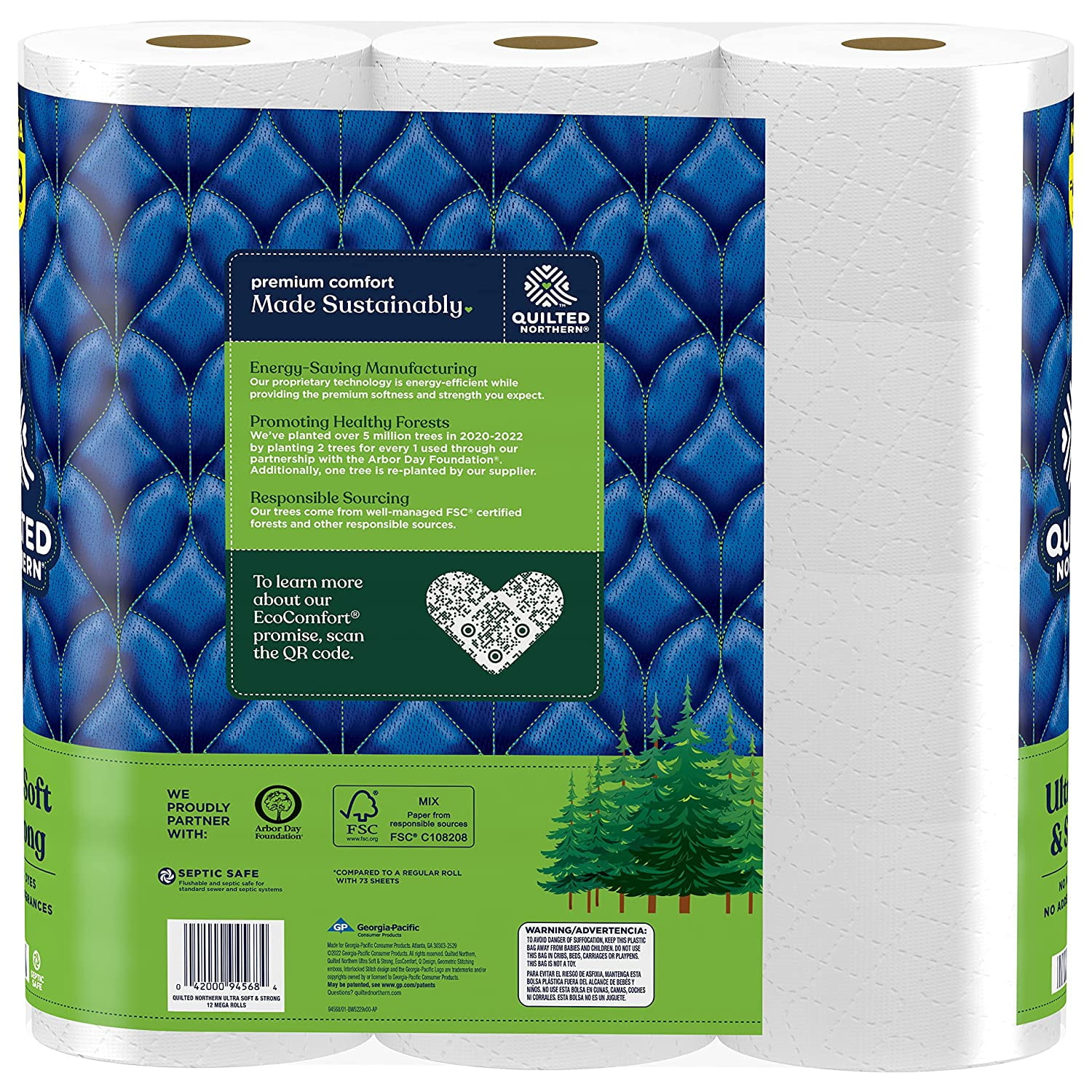 Quilted Northern 6017589 415.47 sq ft. White Ultra Soft & Strong Toilet Paper, 12 Rolls - 328 Sheet