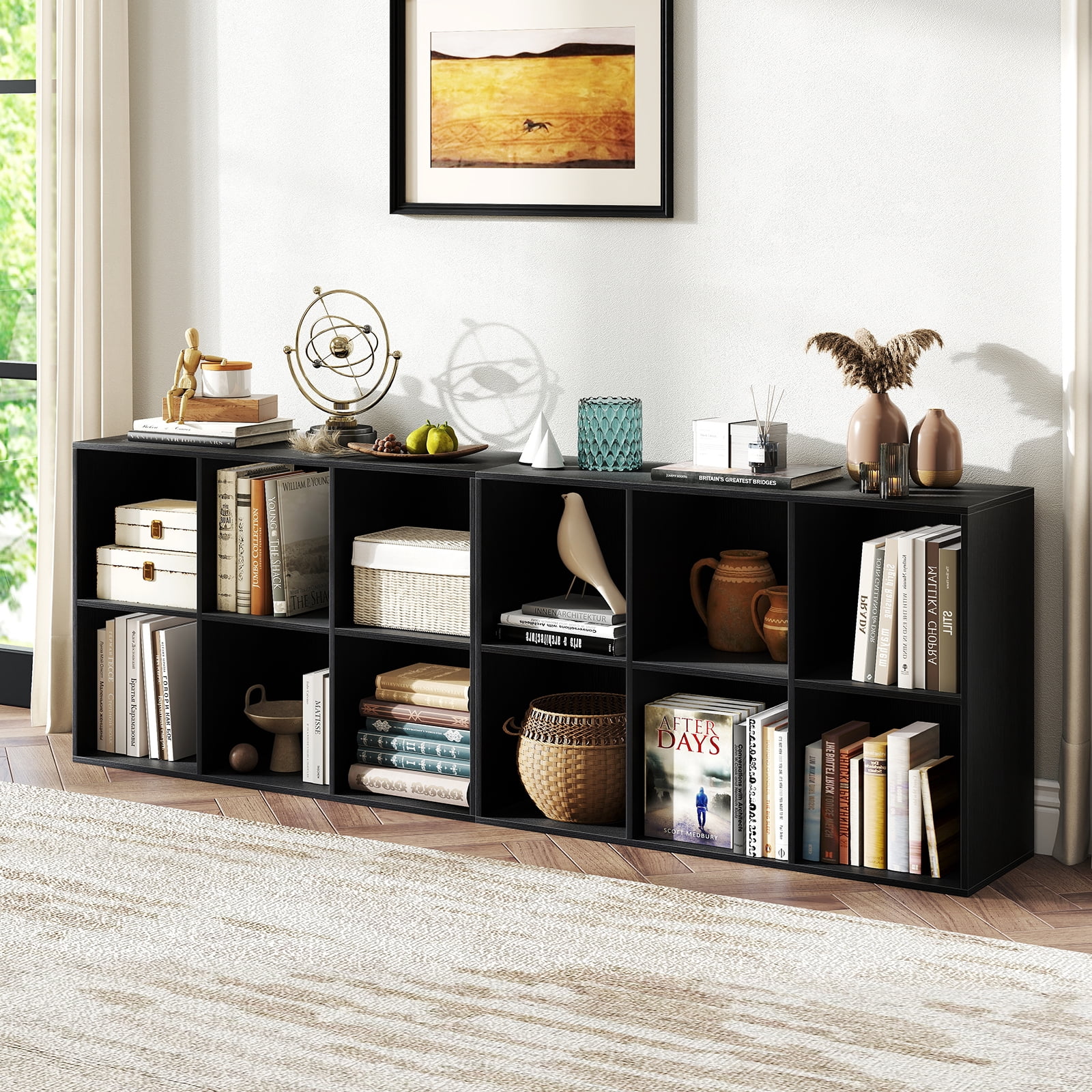 Costway 6-Cube Bookcase Modern 3-Tier Storage Organizer Horizontal Vertical Bookshelf Black