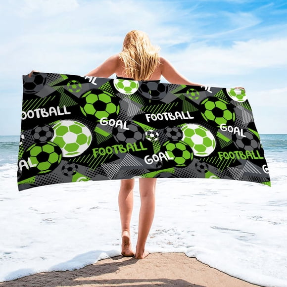 Soccer Theme Microfiber Beach Towel, Oversized Quick-Dry Absorbent Multicolor Football Print, 160x80 cm, Polyester, 1 Pack