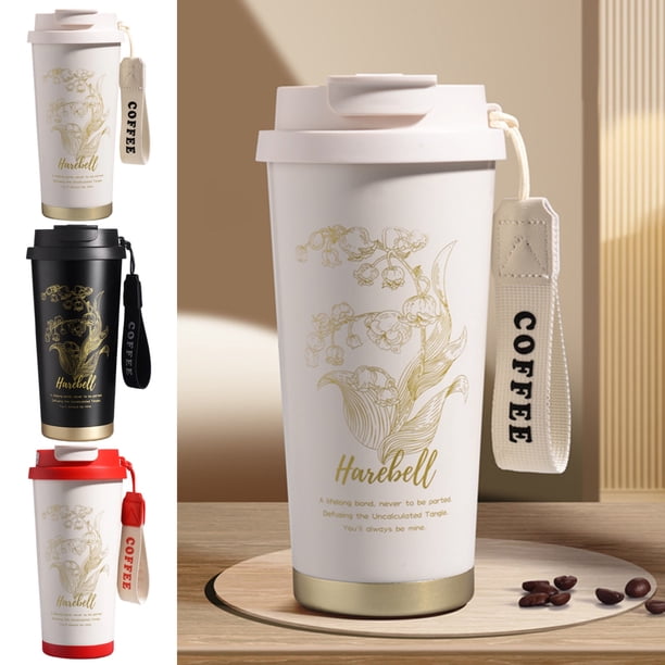 Taza de Aislamiento de Acero Inoxidable 304 con Pajita, Portátil, de Alto Color, Suzuran, para Caminar, Regalo, Tazas de Café con Aislamiento