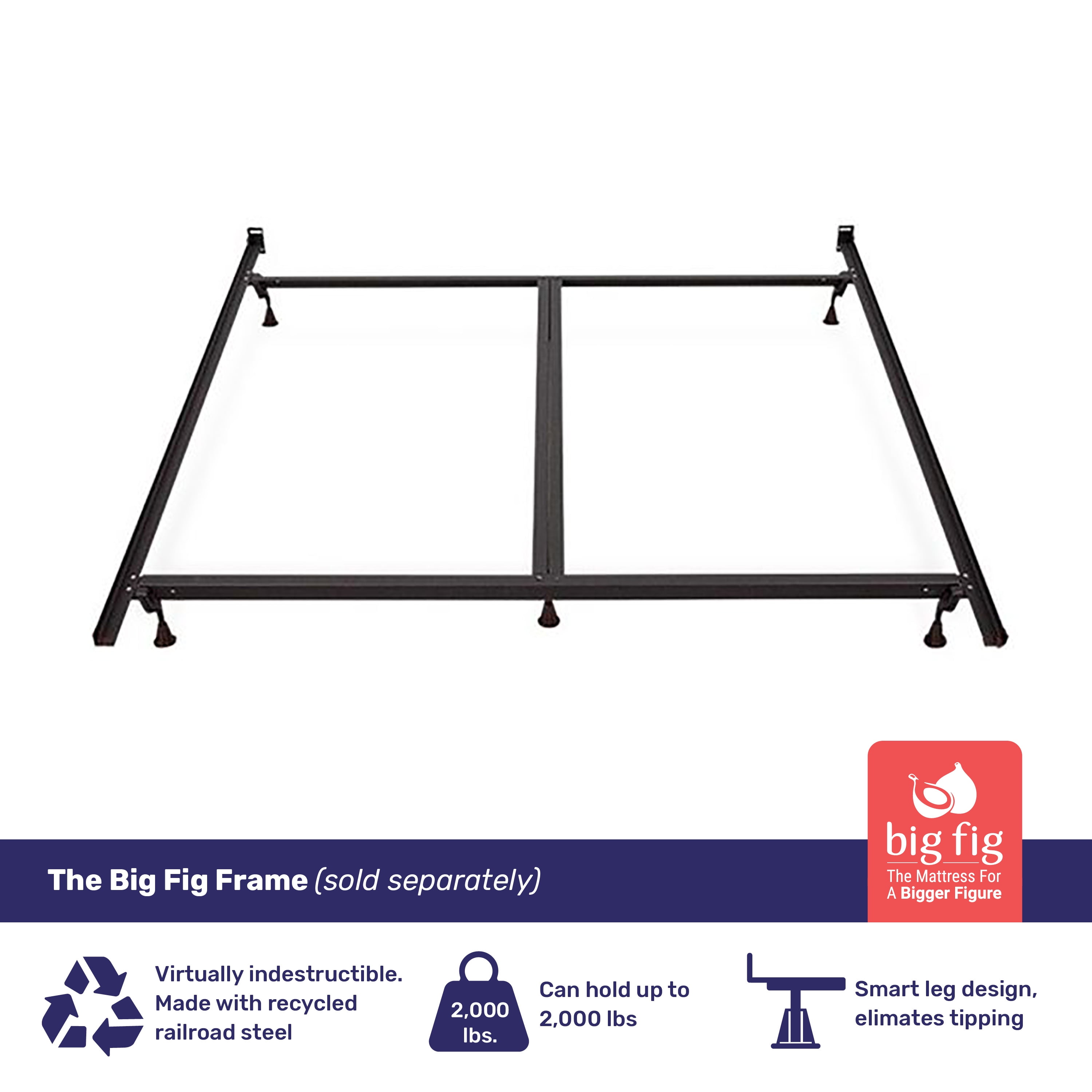 Big Fig Mattress Heavy Duty Steel Bed Frame, Supports up to 2,000 Pounds, Queen Size