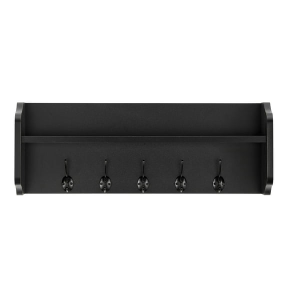 Entryway Floating Utility Wall Shelf with Hooks - Wall Mounted - Black