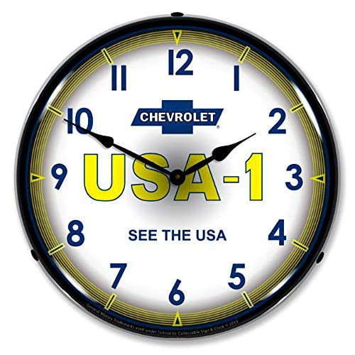 No Frame. Battery Operated Classic Chevy Truck Wooden Round Wall Clock Wall Clock for Living Room Home Office School Chevrolet with Works