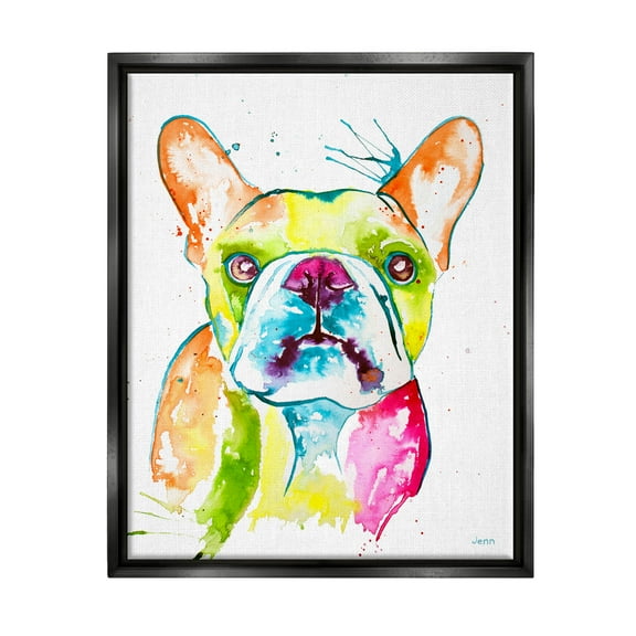 Modern French Bulldog Fun Portrait Animals & Insects Graphic Art Jet Black Framed Art Print Wall Art