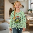 thumbnail image 4 of Xixirimido Frog Mushrooms Green Pattern Girls Casual T-Shirt Crew Neck Tunic Tops Long Sleeve Loose Fit Soft Blouse Tie-hem Tees for Fall Winter, Size 9-10, 4 of 7