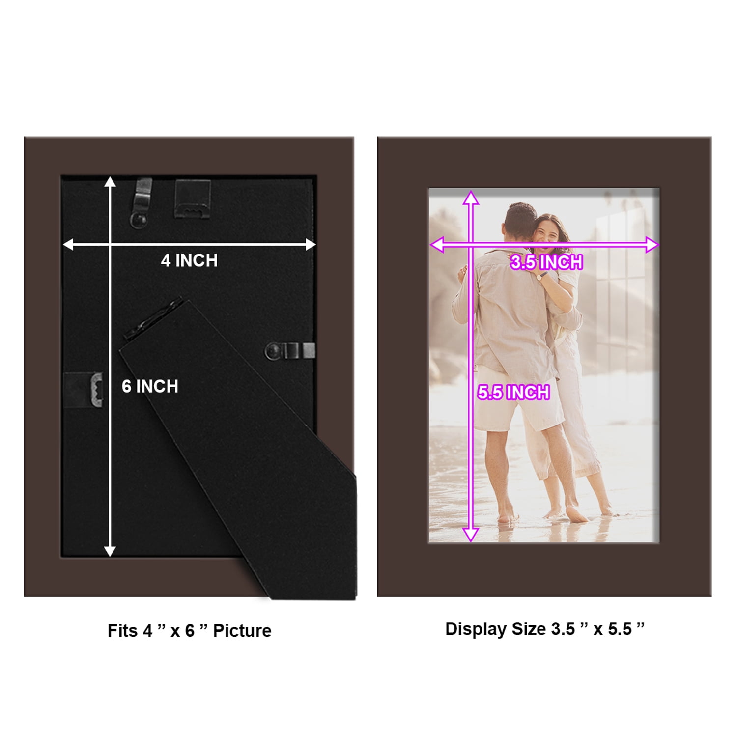 Modern 4 in. x 6 in. Brown Picture Frame (Set of 2)