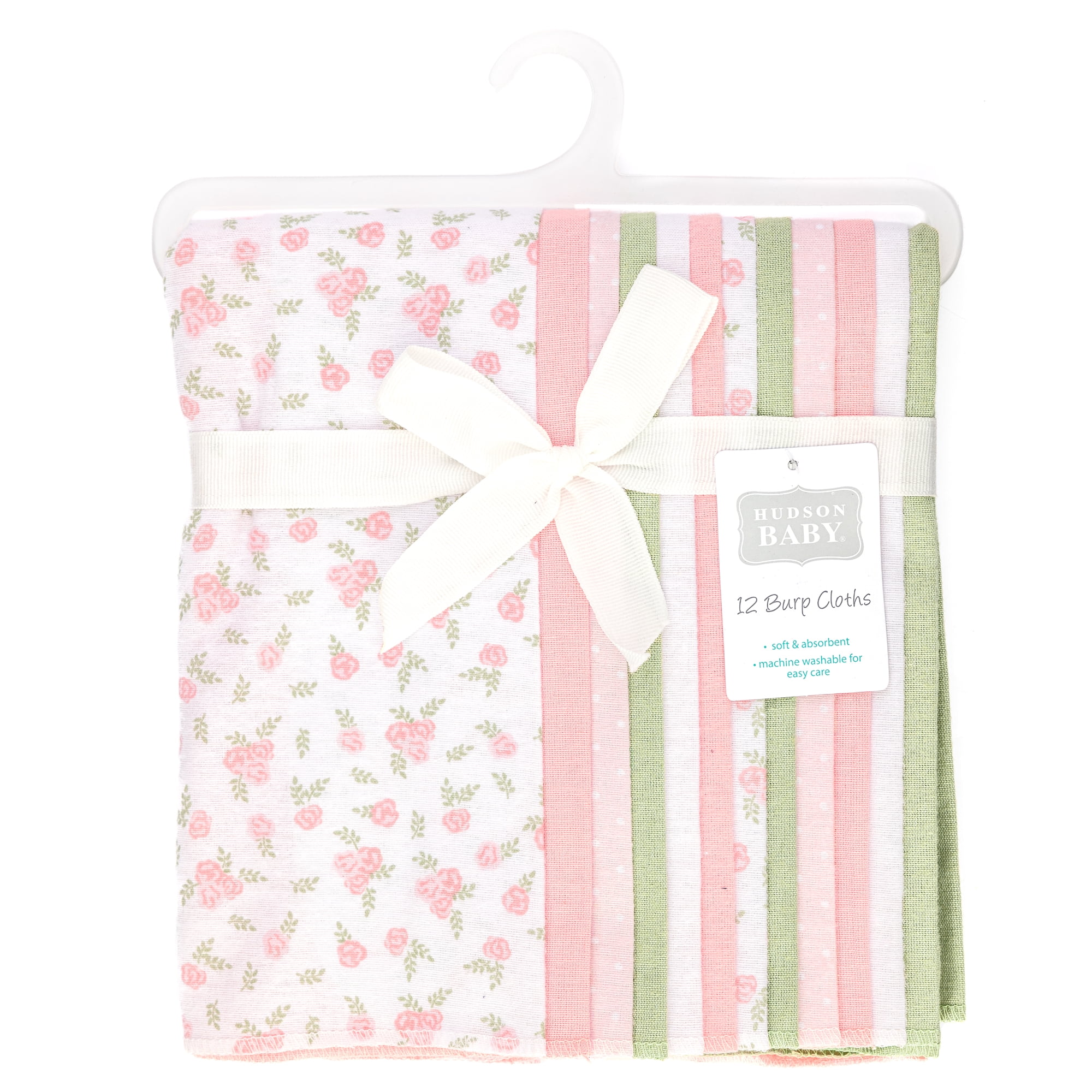 Hudson Baby Unisex Baby Cotton Poly Flannel Burp Cloths Bundle, Tiny Rose, One Size