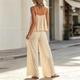 thumbnail image 4 of Cagogo Women's 2 Piece Casual Sets V Neck Sleeveless Tank Top Wide Leg Pants Solid Boho Vacation Outfit Loose Summer Travel Clothes Matching Lounge Sets Tracksuits, Khaki S, 4 of 6
